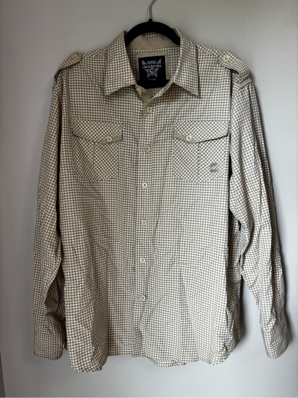 Akademiks Tan and White Gingham Button-Front Shirt